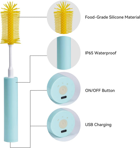 Electric Bottle Brush Cleaner, Electric Baby Bottle Brush Set with Nipple & Straw Brush, 2 Modes & 360° Rotation...