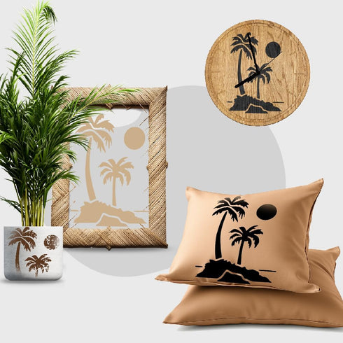 Palm Trees Stencil - Reusable 8.5x11 Inch Template for Painting on Walls, Wood, DIY Arts and Crafts Projects - LIONX...