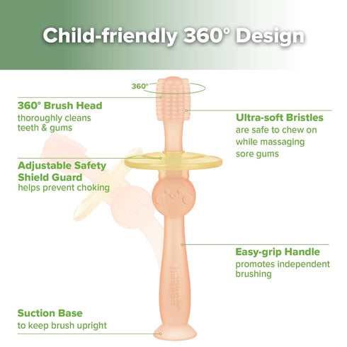 haakaa 360° Baby Toothbrush with Suction Base - Gentle Cleaning for Toddler's Self-Brushing Training, Food-Grade Silicone, Adjustable Safety Shiel...