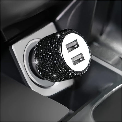 Bling Dual USB Car Charger Adapter, 18W Output Handcrafted Rhinestones Crystal QC3.0 Fast Charging Adapter for iPhone 13/12/12 Pro Max/XS, Samsung...