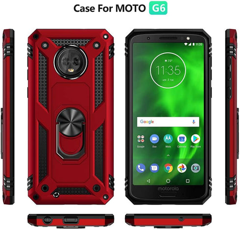 Military Grade Drop Impact for Motorola Moto G6 Case 360 Metal Rotating Ring Kickstand Holder Magnetic Car Mount Armor Heavy Duty Protection Shock...
