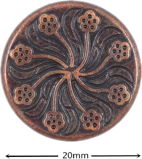Bezelry 12 Pieces Flower Flourish Dark Copper Color Metal Shank Buttons. 20mm (3/4 inch) (Dark Copper)...