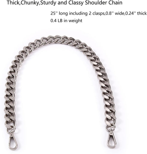 25 Inch Trendy Chunky Metal Chain Purse Handles Shoulder Strap Replacement for Handbag (Silver)...