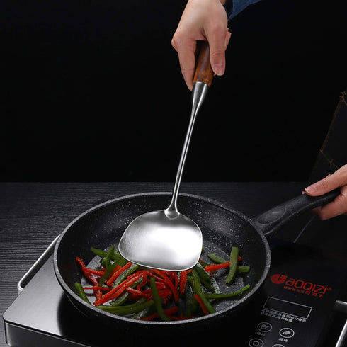 AOOSY Wok Spatula, 15.7 Inches 18/10 Stainless Steel Wok Utensil Metal Wok Spatula with Wooden Handle for Kitchen Use Cooking Utensil...