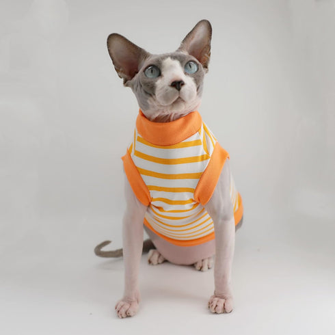Sphynx Hairless Cat Summer Cotton T-Shirts Cat Vest Pet Clothes,Round collar vest Kitten Shirts sleeveless, Cats & Small Dogs Apparel (Small, Oran...