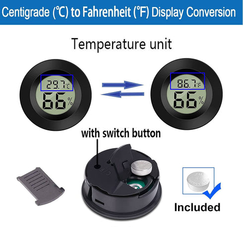 Meggsi 2 Pack Mini Digital Hygrometer Gauge Indoor Thermometer, LCD Monitor Temperature Outdoor Humidity Meter for Greenhouse Jars Incubators Guitar Case, Fahrenheit (?) or Celsius(?)