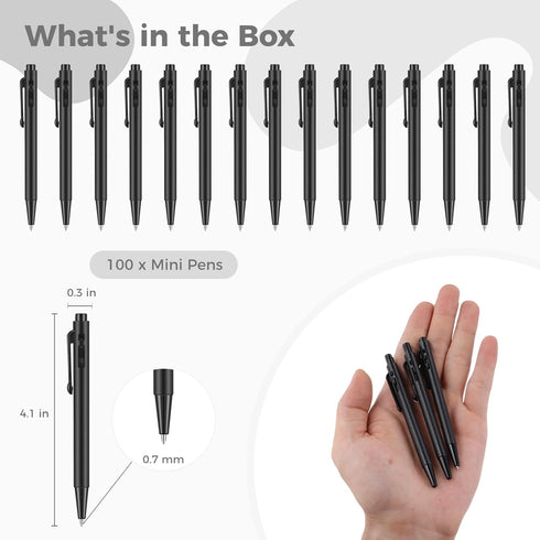 100 Pcs 4'' Mini Pen Bulk, Small Retractable Ballpoint Pens, 0.7 mm Fine Point Pens with Clip, Tiny Ink Black Pens, Smooth Writing Rollerball Pens...