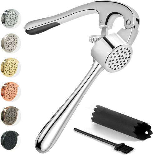Kitessensu High Effective Premium Garlic Press Set, With Silicone Garlic Peeler & Brush, Heavy Duty Garlic Mincer, Easy to Squeeze and Clean, Rust...