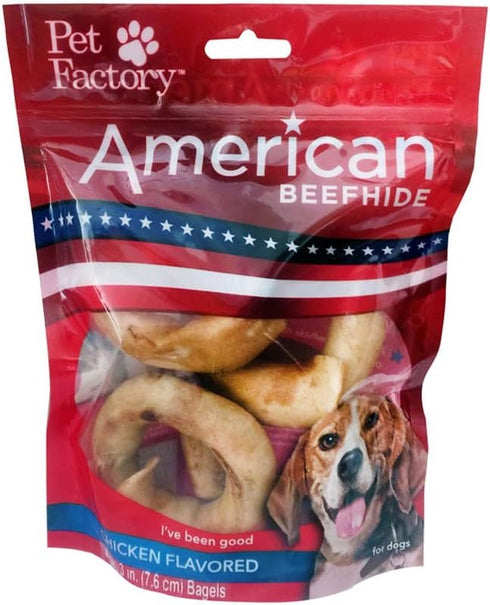 Pet Factory American Beefhide 3" Bagels Dog Chew Treats - Chicken Flavor, 4 Count/1 Pack...