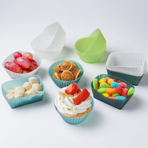 Silicone Cupcake Liners, 36 Pack Reusable Baking Muffin Cups Nonstick 3 Shapes Pastry Cake Molds Bento Lunch Box Dividers...