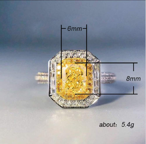 Xiaomei Women 925 Sterling Silver Princess Cut Citrine Ring Cushion Cut Cubic Zirconia CZ Statement Halo Engagement Ring Wedding Jewelry Size 6-10...