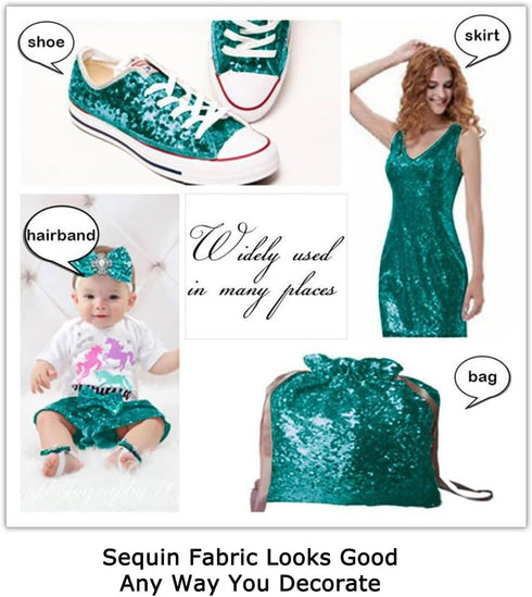 ShinyBeauty Fabric by The Yard 1 Yard Green Sequin Fabric Glitter Embroidery Fabric by The Yard Material for DIY Sewing Curtain Backdrop Tableclot...