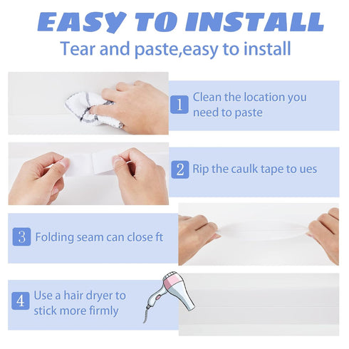 PVC Caulk Strip for Bathtub, 1.5Inch Wide, 10.5Ft Length Self Adhesive Waterproof Sealing Caulking Tape, Edge Protector, Decorative Sealant Trim f...