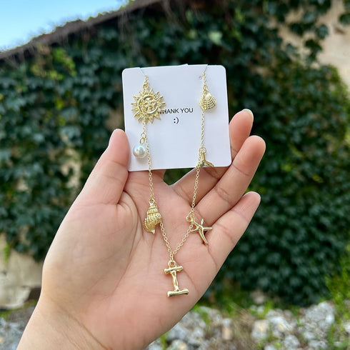 SUNNYOUTH Initial Charm Necklace for Women Seashell Starfish Necklace Gold Charms Pendant Necklace Dainty Summer Beach Necklace...