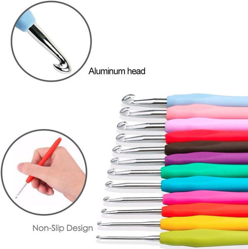 15 Size Crochet Hooks Set,Ergonomic Soft Grip,Crochet Hooks with Case for Arthritic Hands,Yarn Crochet Kit for Beginners,Crochet Needles with 120p...