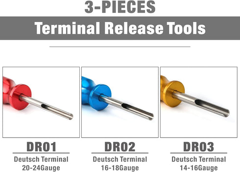 iCrimp Deutsch Contact Removal Tools, DT Series, Terminal Extraction Tool Kit for Deutsch Solid Contacts, 14 to 24 Gauge, 3 Pieces...