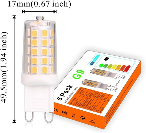 BAOMING G9 LED Bulb 4W, 40 Watt T4 G9 Base Halogen Equivalent, 2700K Soft Warm White, 120V No-Flicker, Chandelier Lighting Non-Dimmable 450LM (5 P...