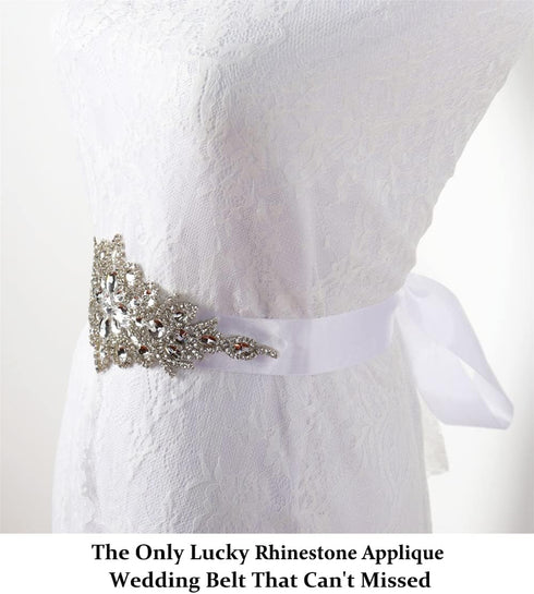 DUOBAO Crystal Rhinestone Applique Silver Wedding Sash Bridal Belts Pearl Appliques Handmade Rhinestones Belt With two 300cm Ribbons for Prom Brid...