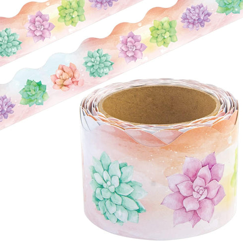 Watercolor Succulent Bulletin Board Border Trimmer for Classroom 36ft One Roll...