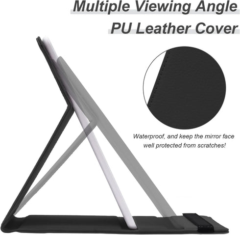 Lighted Travel Makeup Mirror with Round 10X & 20X Magnifying Mirror, PU Leather Vanity Mirror with Lights with 2000mAh Battery, LED Tabletop Cosme...