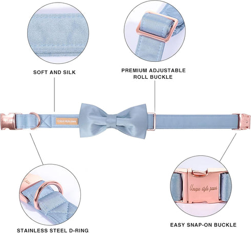 Unique style paws Dog Collar, Blue Silk Dog Collar with Bow, Soft Bowtie Adjustable Pet Collar Gift for Female or Male Small Dogs...