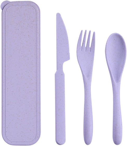 Reusable Travel Utensils with Case, Wheat Straw Portable Plastic Fork Spoons Knife Tableware, Eco-Friendly BPA Free Camping Cutlery for Lunch Box ...