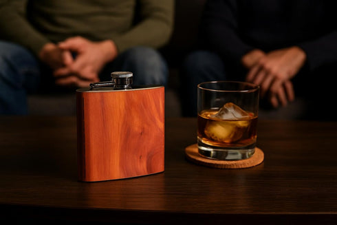 WUDN 6 oz. Wooden Hip Flask - Stainless Steel Body, Real Aromatic Cedar...