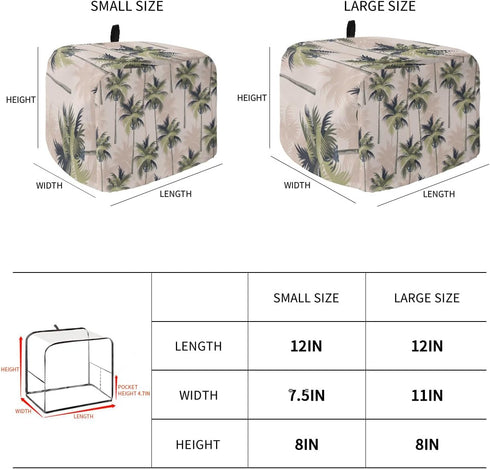 Toaster Dust Cover with Pockets, Tropical Plant Palm Tree Summer Beach Soft Washable 2 Slice Toaster Cover, Dust-proof Cover for Small Appliance C...