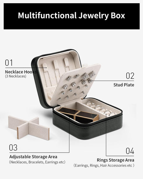 Vlando Travel Jewelry Case, Small Travel Jewelry Organizer Box for Girls Women - Black...