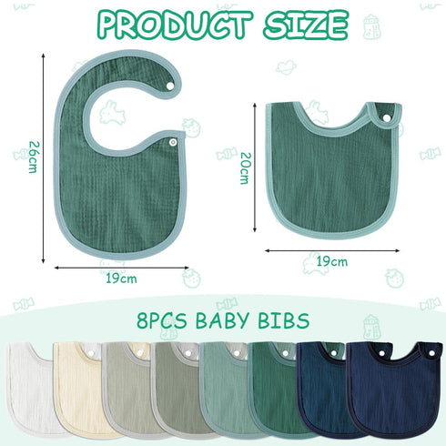 8PCS Muslin Baby Drooling Bibs, Baby Bibs for Infants Girls & Boys, Baby Bandana Drool Bibs Cotton, Waterproof Cotton Baby Bibs, 6 Absorbent Layer...