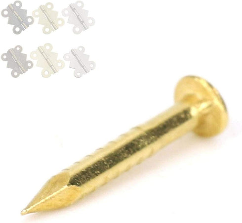 Brass Nails, 100 Pieces Round Head Gold Nails, Brass Wall Pins 10mm 15mm 18mm 22mm, Furniture Brass Tacks for Wood, for Hanging Picture Frame Mirr...