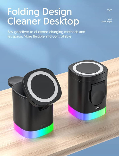 Magnetic Wireless Charging Station for Apple Series,3 in 1 Faster Mag-Safe Wireless Charger Stand for iPhone 14/13/12 Series/iPhone11/Samsung, App...