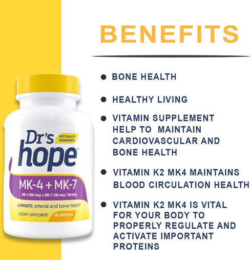 Vitamin K2-90 Capsules with 500 mcg MK4 + 100 mcg MK7 | Bone and General Health Support | High-Potency K-2 Vitamins Supplement - 1 Capsule Daily...