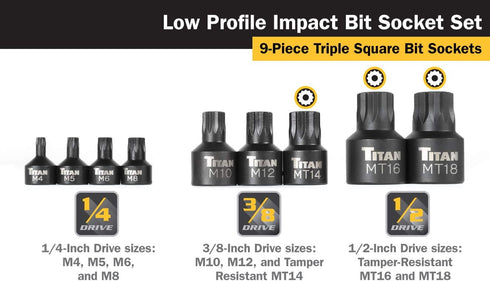 Titan 16138 9-Piece Low Profile Impact Triple Square Bit Socket Set...