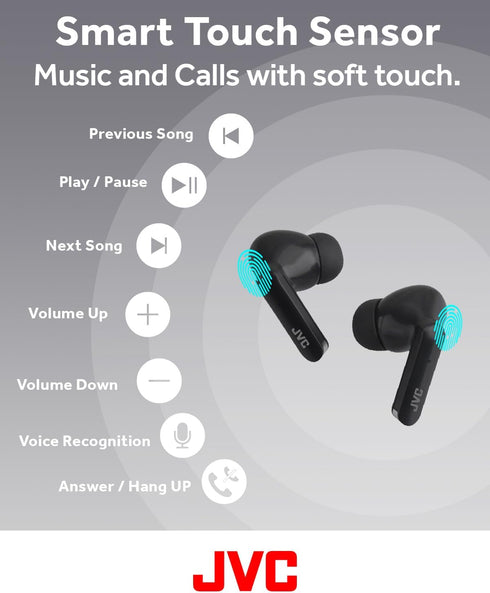 JVC Ultra Compact True Wireless Earbuds Headphones, Total 12 Hour Battery Life, Sound with 13mm Driver, USB-C Connection - HAB5TB (Black)......