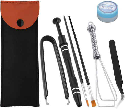Keyboard Remover Tool Kit-7-Piece Set, Keycap Puller Include 5g Keyboard Lube, Switch Puller, Lubricating Pen, Cleaning Brush, Tweezers, 4-Jaw Gri...