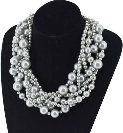 Multi Strand Crystal Rhinestone Pearl Statement Necklace for Women Choker Bib Collar Beaded Necklace Costume Jewelry Set...
