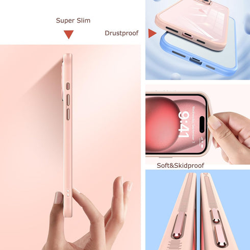 iPhone 15 Pro Case Titan with Fixed Camera Lens Cover Protector 1X Privacy Screen Protector Tempered Glass Silicone Shockproof Slim Case Grey for ...