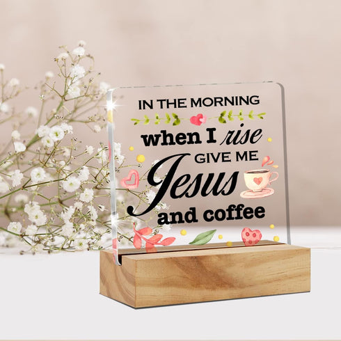 in the Morning When I Rise Give Me Jesus and Coffee Desk Decor Acrylic Desk Sign Kitchen Coffee Bar Acrylic Plaque Home Office Desk Shelf Decorati...