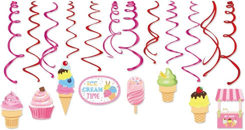 30Ct Ice Cream Hanging Swirl Decorations, Summer Party Supplies, Ice-Cream Birthday Theme, Kids Decor for First 1st Boy Girl Baby Shower, Ice Crea...