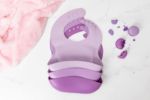 Silicone Baby Bibs Infant Toddler Feeding | Muted Purple Multi Set Pack Of 3 | Waterproof, Durable, Adjustable, Soft!...