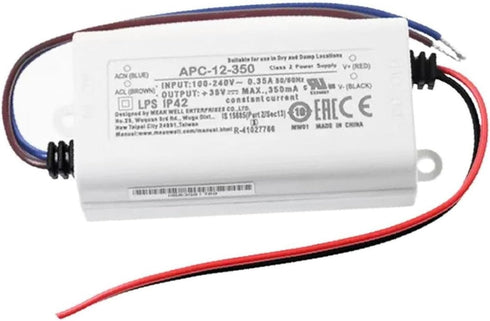 Mean Well Power Supply APC-12-350, AC-DC, 9-36V 0.35A Output, 100-264V Input, 12.6W, LED Driver, Constant Current, APC Series (350mA, 36VDC)...