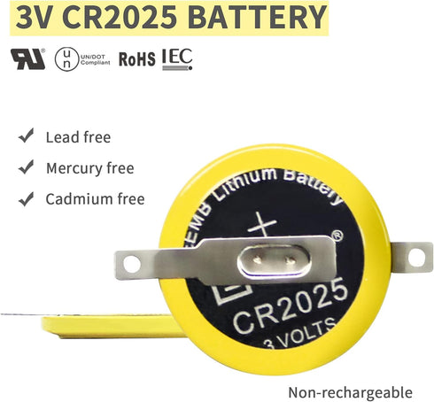 EEMB Tabbed CR2025 Batteries 10 Pack 3V 2025 Gameboy Cartridge Battery Solder Tabs Lithium Battery Coin Cell Batteries Color GBC CR2025 3v Lithium...