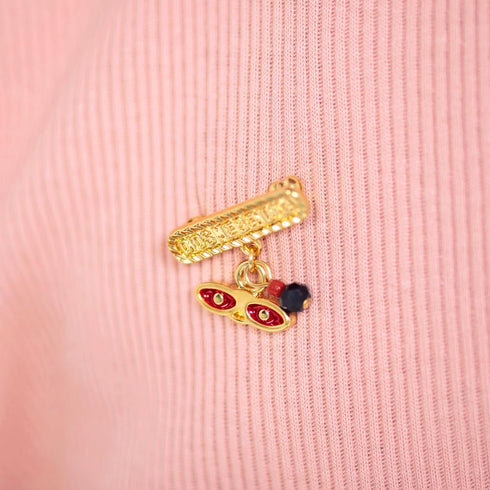Gold Plated Religious St Lucy Simulated Azabache Evil Eye Protection Brooch Pin for Babies, Infants, and Toddlers - Red Enamel Saint Lucy Eyes Cha...