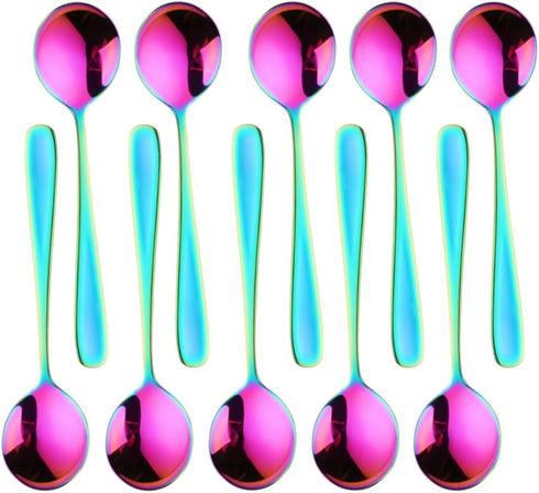 Soup Spoons, Color ME Rainbow 18 10 Stainless Steel Round Spoons, Set of 10...