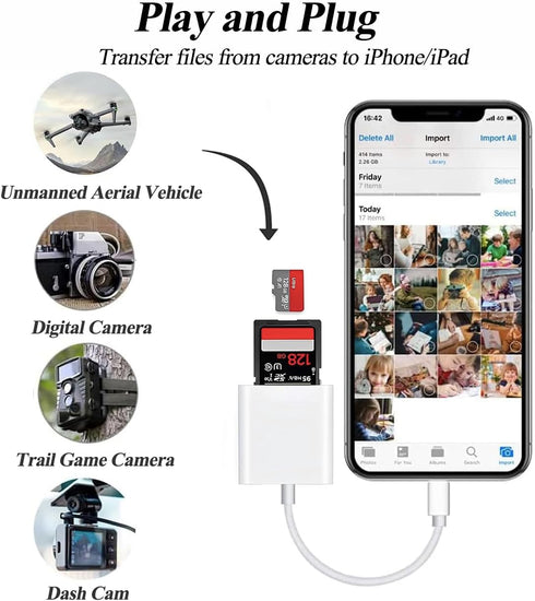 2-in-1 Sd Card Reader Supports SD and TF Card for iPhone iPad, Dual Card Slot Memory Card Reader Sd Card Adapter Portable Micro Sd Card Reader Tra...