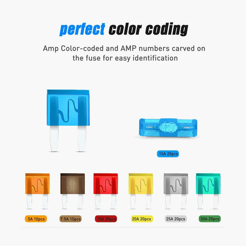 Nilight - 50034R 10 Pack 12V Car Add-A-Circuit Fuse Tap Adapter Mini Atm Apm Blade Fuse Holder with 120 PCS Mini Blade Fuse Assortment Kit (5, 7.5...