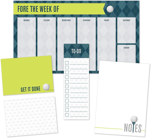 Golf Themed Sticky Note Ensemble Set/Sports Repositionable Notepad Desk Set / 5 Athletic Designs in Various Sizes/Made in USA...