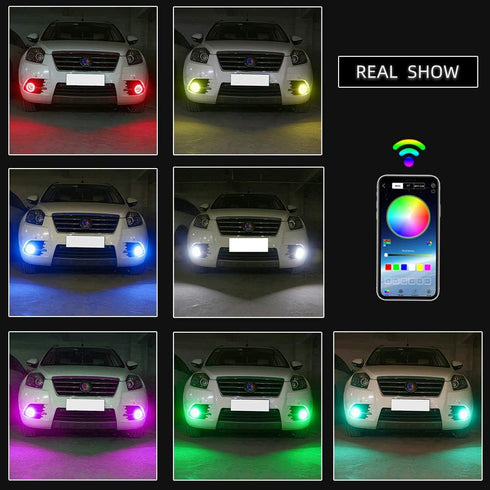 GrandviewTM 1-set 70MM Multi-Color RGB LED Halo Rings Light COB 72SMD Smart Phone iOS Android App Bluetooth Control Car Angel Eyes Circle Ring Hea...