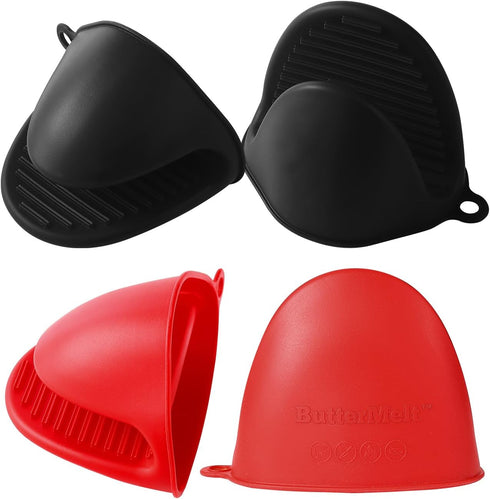 4PCS Oven Mitts, Silicone Pot holders Heat Resistant, Mini Oven Gloves for Kitchen, Thickened Silicone Hot Pads for Cooking & Baking(2Red2Black)...